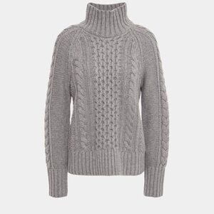 Burberry Light Gray Cowl Turtleneck Sweater with Cable Knit Design